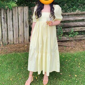 A Bronze Age Serenity Puff Sleeve Dress in Lemonade